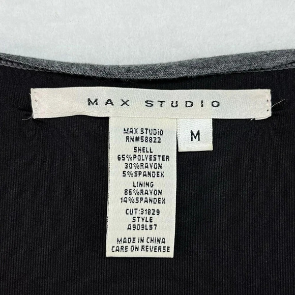 Max Studio Mini Dress Sz M Black Gray Scoop Neck Striped 3/4 Sleeve Stretch - Picture 10 of 10